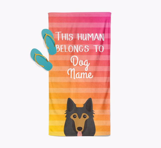 Personalised Pool Towel 'This Human Belongs To {dogsName}' with {breedFullName} Icon